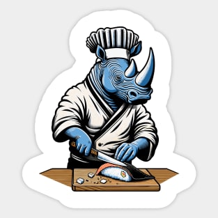 Sushi Master Rhino - Retro Japanese Chef Cartoon Sticker